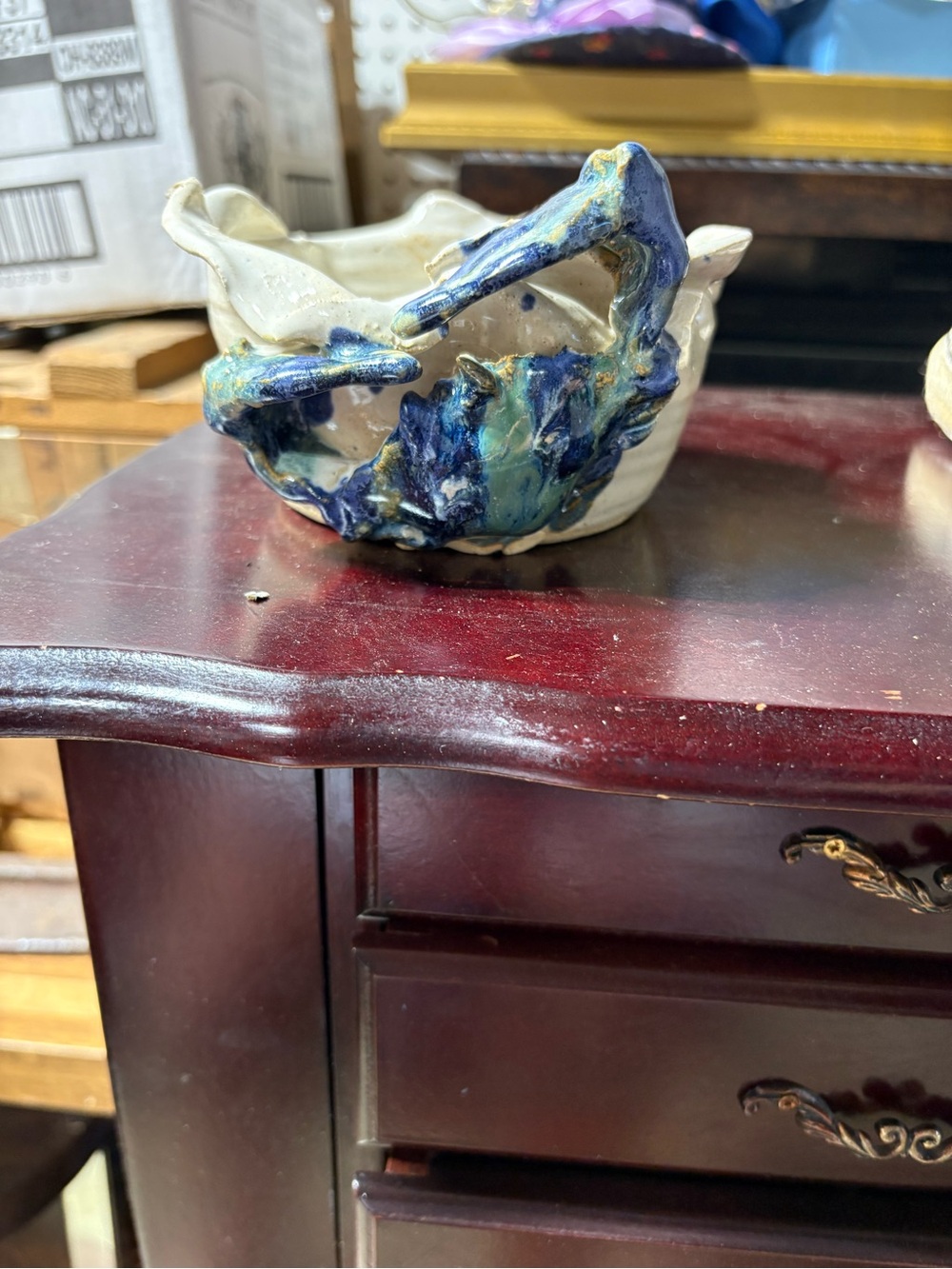 Connie Mickle Crab Handcrafted White/Blue Ceramic Bowl